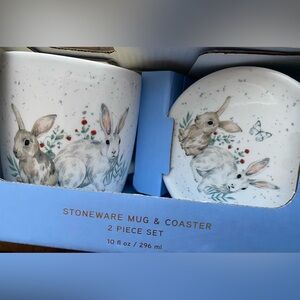 •NEW•Simple & Sweet Stoneware Mug and Coaster 2 Piece Set